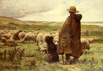 Le Berger Vie rurale réalisme Julien Dupre Peinture à l'huile